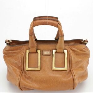 Chloé Mini Ethel Leather Bag Tan Brown Gold Detail Zip Top Designer Purse